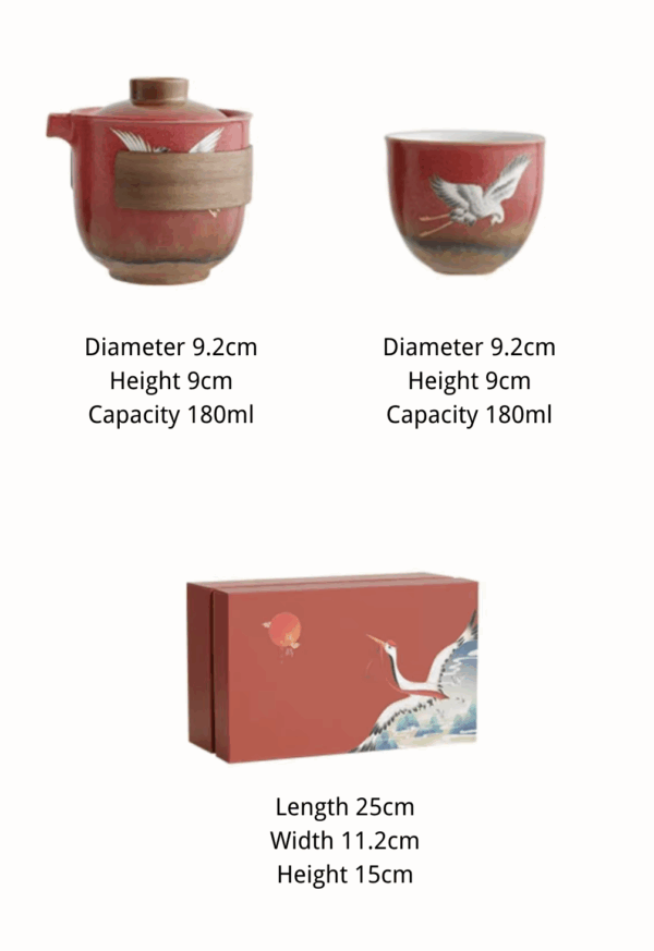 Auspicious Crane Pattern Teapot and Teacup Set - Image 4