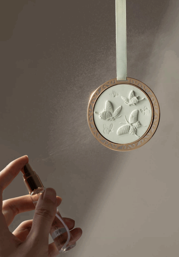 Sunny Spring Butterfly Play - Metal Relief Aromatherapy Pendant - Image 2