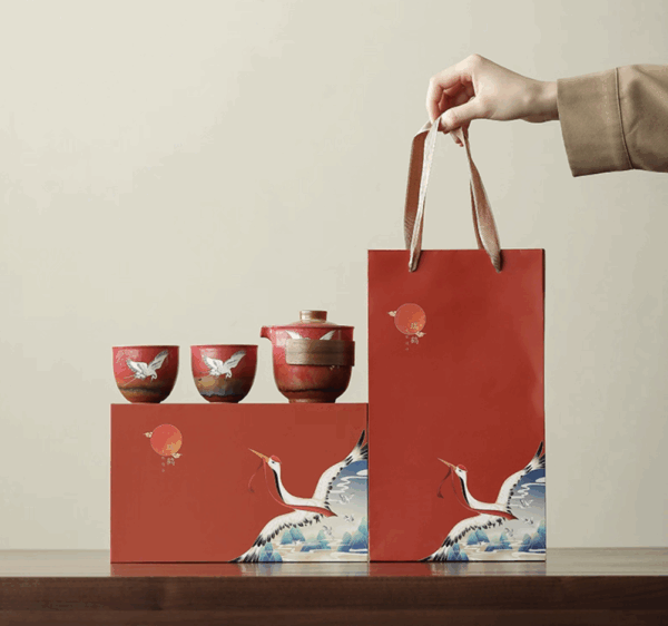 Auspicious Crane Pattern Teapot and Teacup Set - Image 3